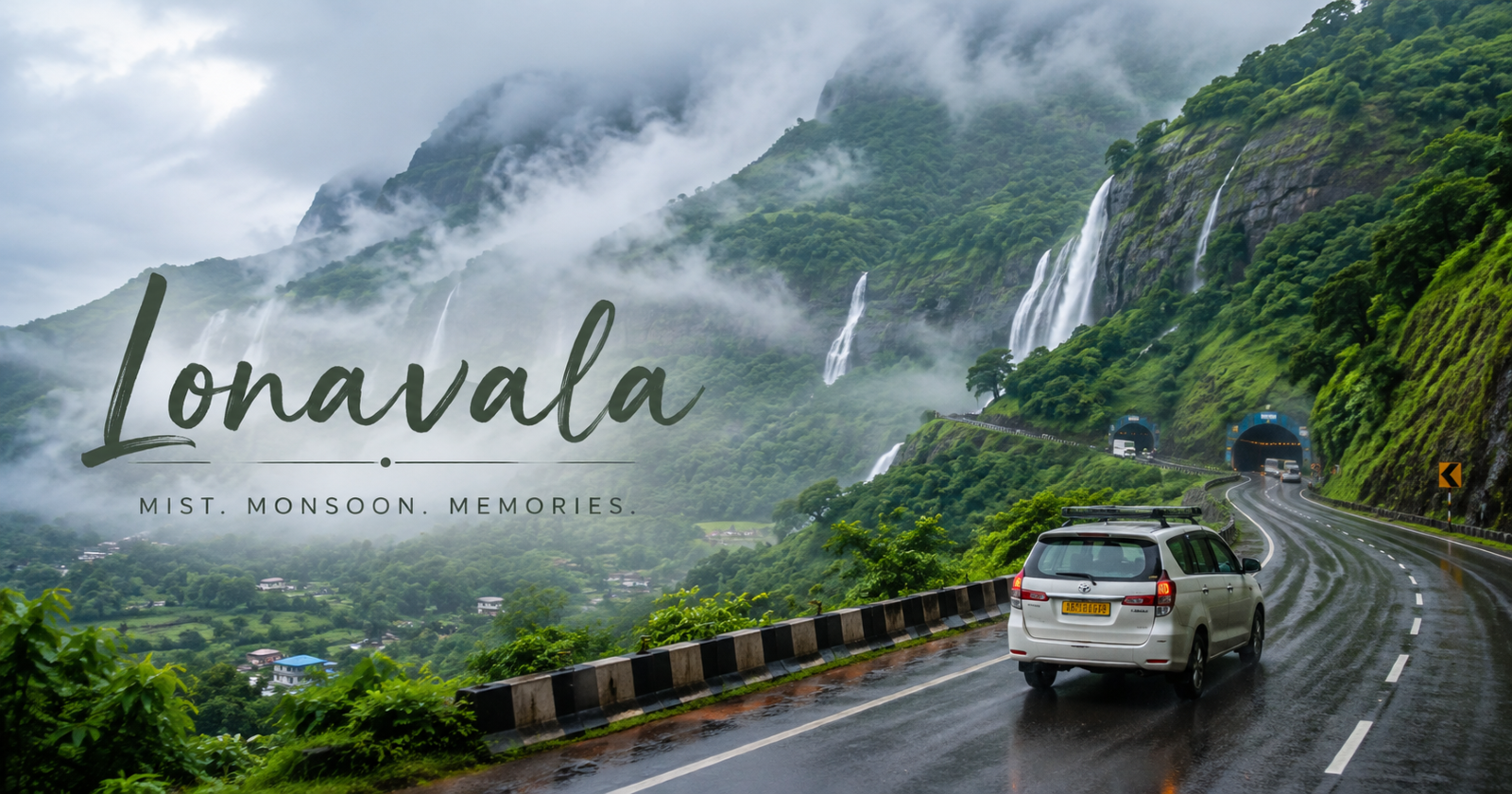 Misty Western Ghats hills near Lonavala seen from the Mumbai–Pune Expressway