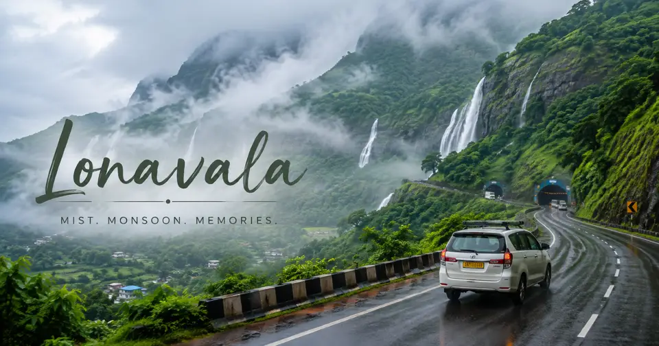 Misty Western Ghats hills near Lonavala seen from the Mumbai–Pune Expressway
